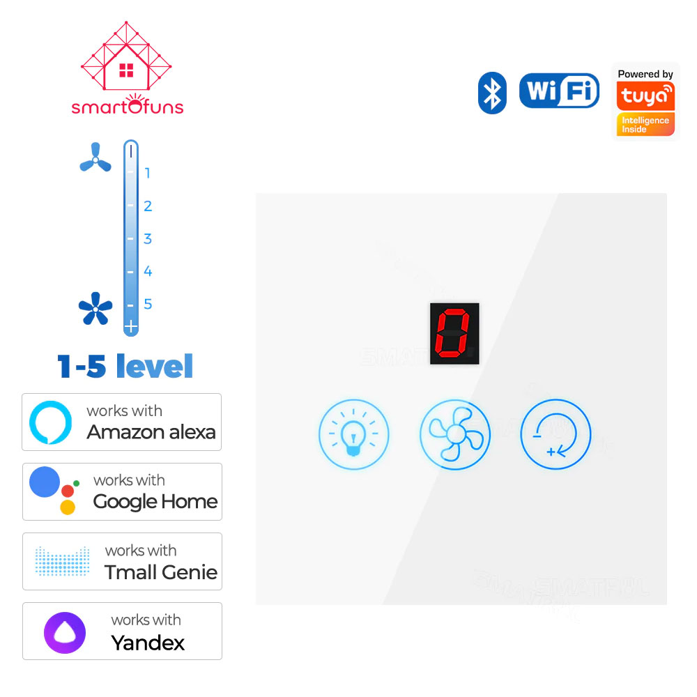 Tuya WiFi Smart Fan & Light 2 in 1 Switch (Fan Speed & Light On-Off Control) White