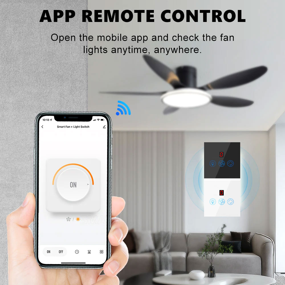 Tuya WiFi Smart Fan & Light 2 in 1 Switch (Fan Speed & Light On-Off Control) Black