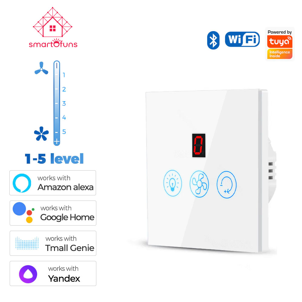 Tuya WiFi Smart Fan & Light 2 in 1 Switch (Fan Speed & Light On-Off Control) White