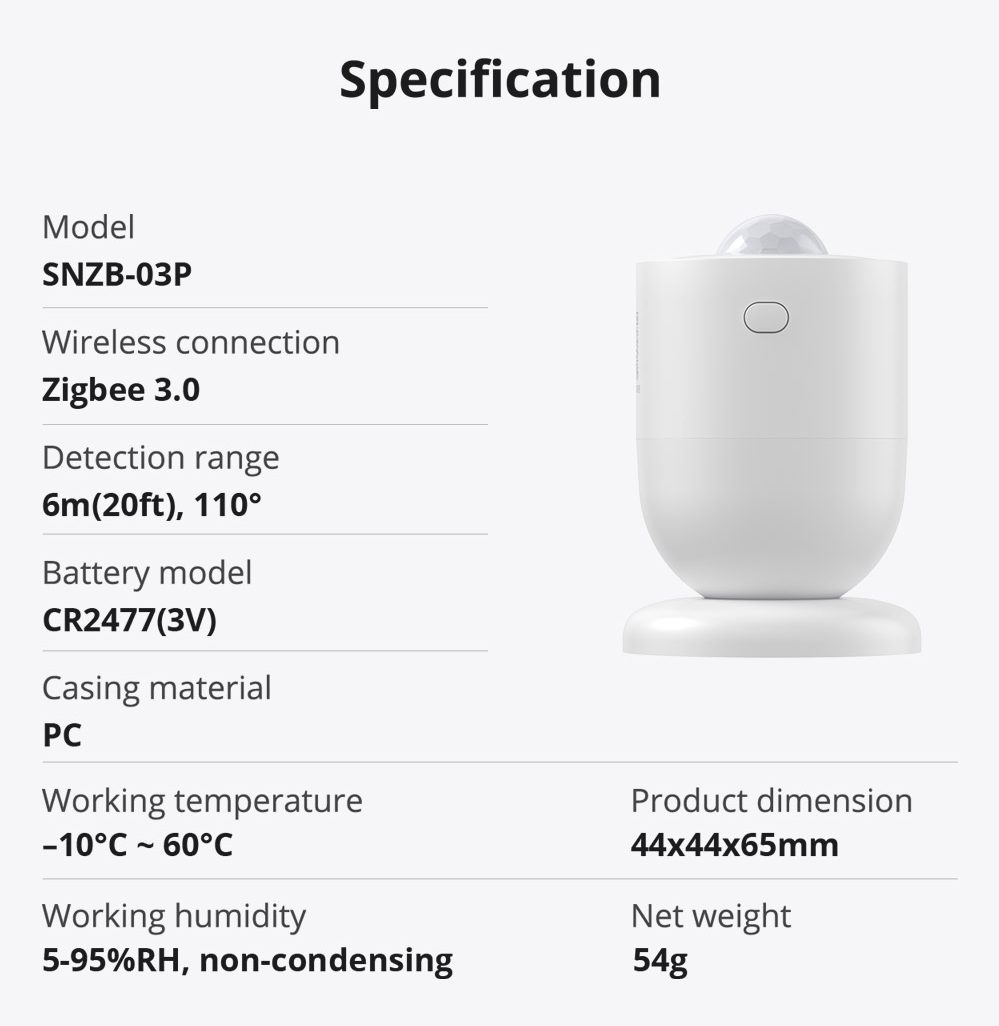 SONOFF ZigBee Motion Sensor - SNZB-03P features image