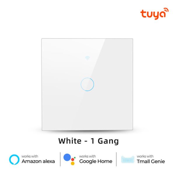 Tuya WiFi 1 Gang Smart Touch Switch Tempered Glass Panel White Color Main Image