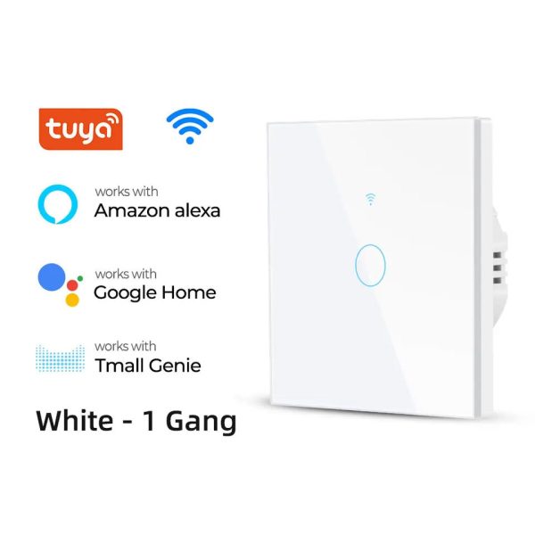 Tuya WiFi 1 Gang Smart Touch Switch Tempered Glass Panel White Color Image