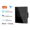 Tuya WiFi 3 Gang Smart Touch Switch Tempered Glass Panel Black Color Image