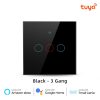 Tuya WiFi 3 Gang Smart Touch Switch Tempered Glass Panel Black Color image