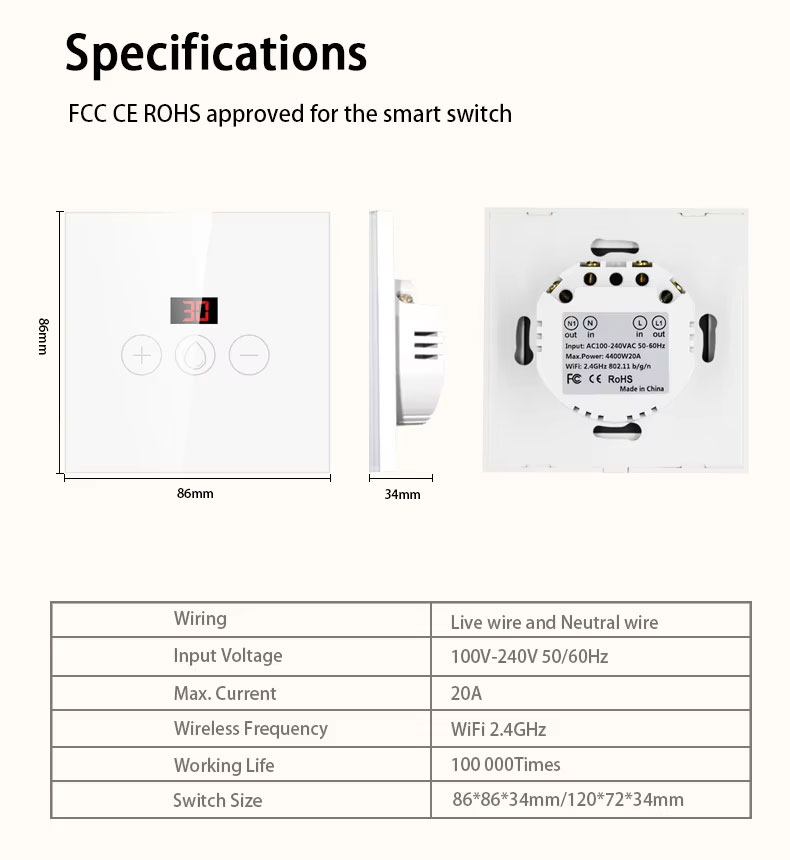 Tuya WiFi 20A DP Touch Switch with Timer & Power Monitoring image 04